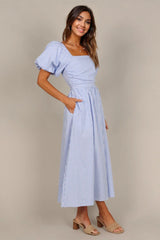 Clo Puff Sleeve Maxi Dress - Blue Stripe