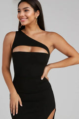 One-Shoulder Cutout Slit Formal Dress