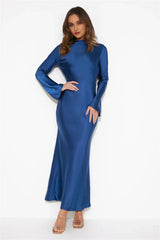 Royal Wedding Satin Maxi Dress Blue