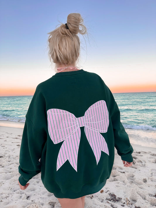 Christmas Stripes Bow Embroider Sweatshirt