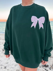 Christmas Stripes Bow Embroider Sweatshirt