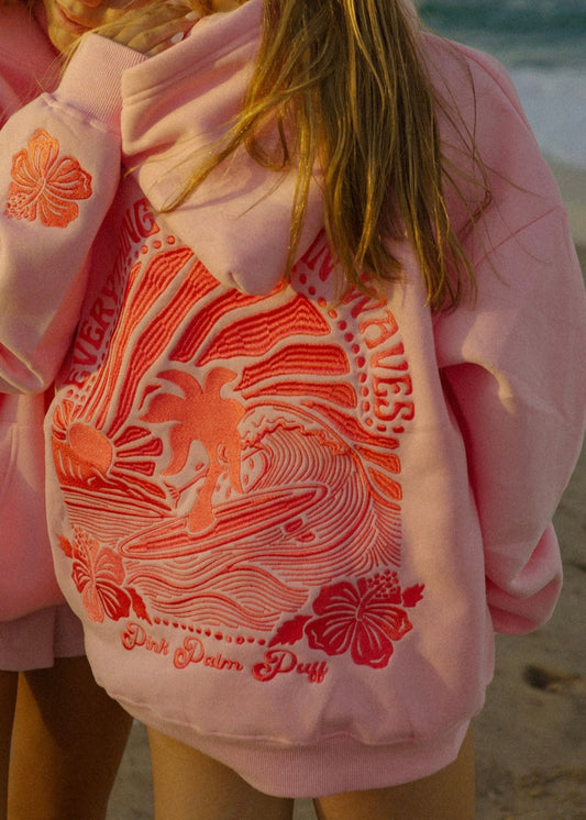 "Everything Comes in Waves" Hoodie in Pink