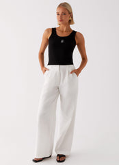 Heatwave Linen Wide Leg Pants - White