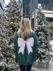 Christmas Stripes Bow Embroider Sweatshirt