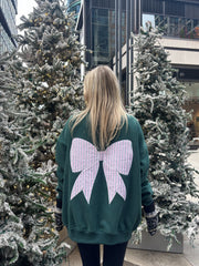 Christmas Stripes Bow Embroider Sweatshirt