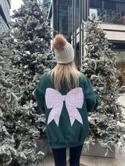 Christmas Stripes Bow Embroider Sweatshirt