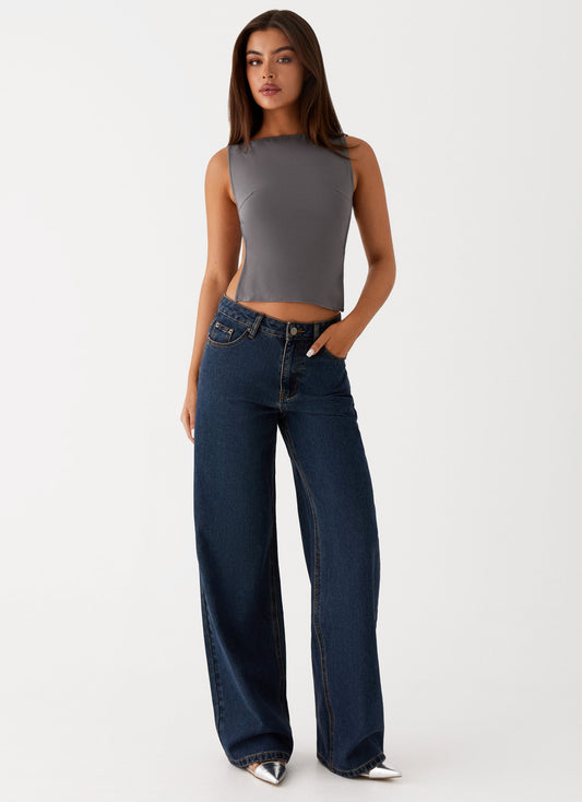 Keanna Low Rise Denim Jeans - Washed Denim