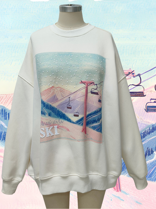 Ivory At The Lodge Ski Puff Print Sweatshirt