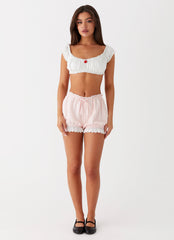 Weston Lace Trim Shorts - Pink Gingham