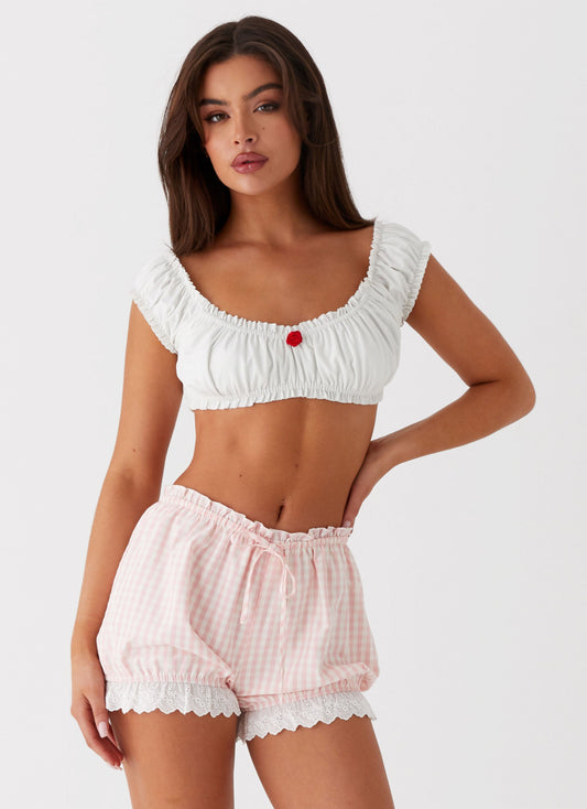 Weston Lace Trim Shorts - Pink Gingham