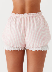 Weston Lace Trim Shorts - Pink Gingham