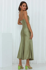 A Little Whisper Satin Midi Dress Olive