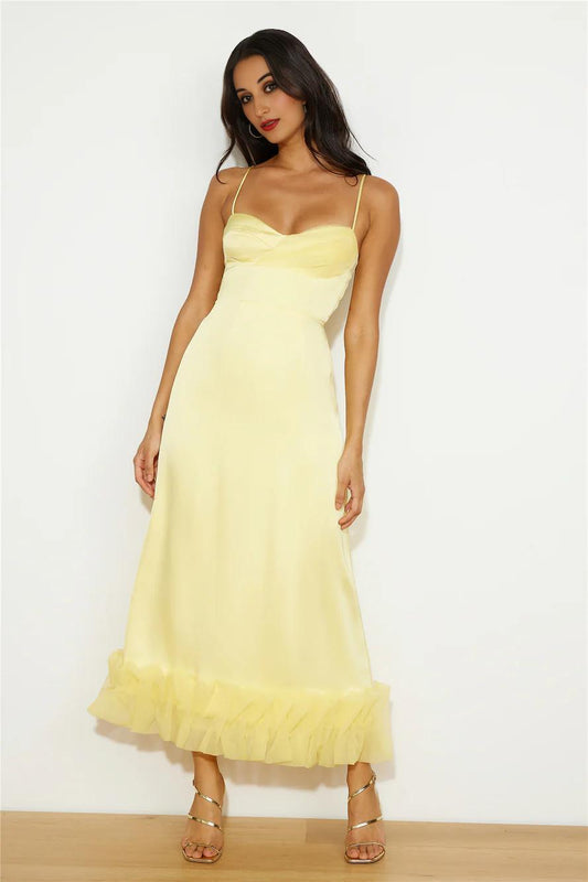 All Your Attention Satin Maxi Dress Yellow