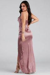 Annabelle Knit Satin Formal Dress