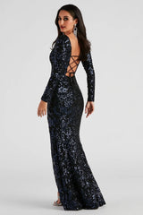 Arial Formal Sequin Lace-Up Dress