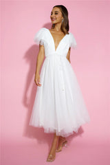 Bells Are Ringing Tulle Midi Dress White