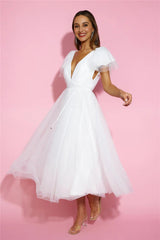 Bells Are Ringing Tulle Midi Dress White