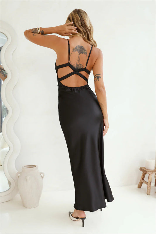 Best Friends Engagement Silk Maxi Dress Black