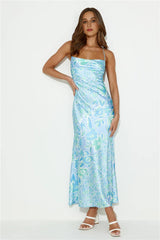 Besties Now Satin Maxi Dress Blue