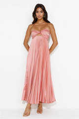 Clouds Of Love Strapless Pleated Maxi Dress Pink