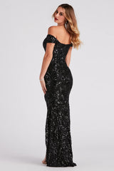 Carter Sequin Scroll A-Line Formal Dress