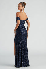 Carter Sequin Scroll A-Line Formal Dress