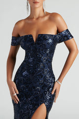 Carter Sequin Scroll A-Line Formal Dress