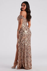 Carter Sequin Scroll A-Line Formal Dress