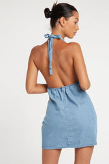 Chelor Mini Dress in Denim Stone Wash Blue