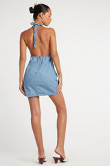 Chelor Mini Dress in Denim Stone Wash Blue