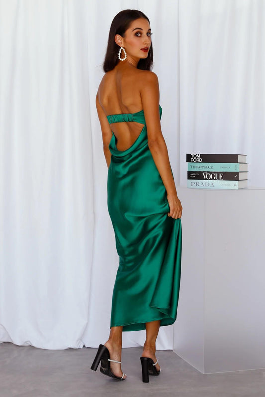 Coolness Calling Satin Maxi Dress Green