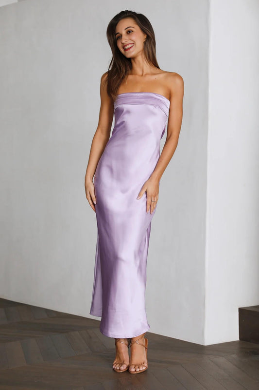 Coolness Calling Satin Maxi Dress Lilac