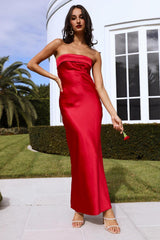 Coolness Calling Satin Maxi Dress Red