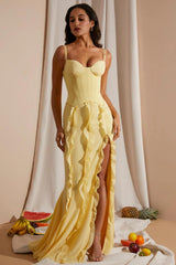 Corset Frill Skirt Maxi Dress in Yellow