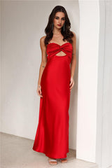 Curious Heart Satin Maxi Dress Red