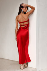 Curious Heart Satin Maxi Dress Red