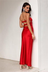 Curious Heart Satin Maxi Dress Red