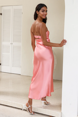 Bonded Connection Satin Maxi Dress Pink