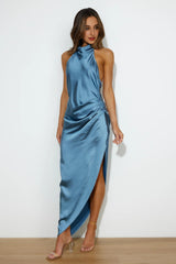 Dressed To Impress Satin Midi Dress Midnight Blue