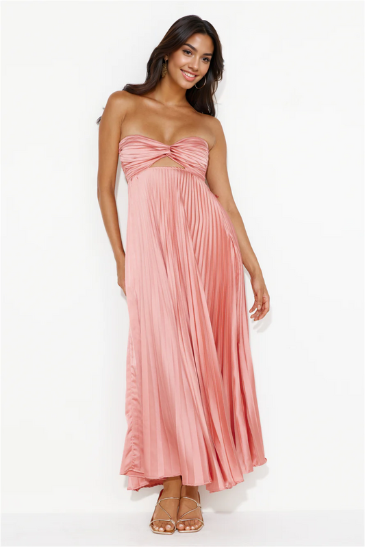 Clouds Of Love Strapless Pleated Maxi Dress Pink