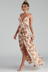 Erika Floral Chiffon Wrap A-Line Formal Dress