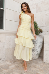 Events In The Garden One Shoulder Midi Dress Yellow