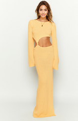 Arya Yellow Long Sleeve Knit Maxi Dress