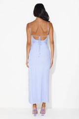 Flaunt It Girl Frill Mesh Maxi Dress Blue