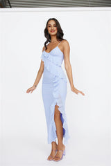 Flaunt It Girl Frill Mesh Maxi Dress Blue