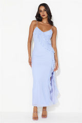 Flaunt It Girl Frill Mesh Maxi Dress Blue