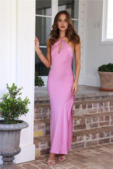 Admired From All Angles Satin Halter Maxi Dress Pink